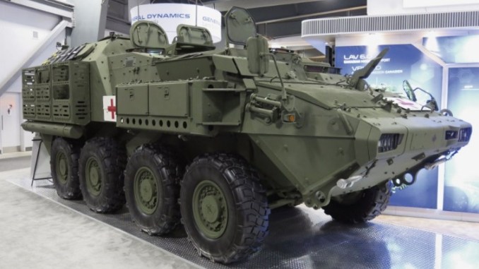 شركة "جنرال داينامكس للأنظمة البرية" تعرض المركبة المدرعة الخفيفية LAV 6 في معرض CANSEC في ولاية أوتوا الأميركية (دايفاد كارل – موقع جينز الإخباري) شركة "جنرال داينامكس للأنظمة البرية" تعرض المركبة المدرعة الخفيفية LAV 6 في معرض CANSEC في ولاية أوتوا الأميركية (دايفاد كارل – موقع جينز الإخباري)