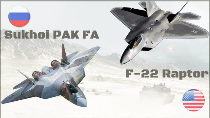 مقاتلتا "أف-22 رابتور" وسو-57" مقاتلتا "أف-22 رابتور" وسو-57"