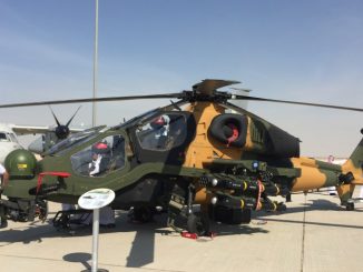 مروحية "تي-129 أتاك" التركية خلال معرض دبي للطيران 2017 (الأمن والدفاع العربي)