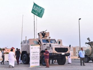 عربة "طويق2" السعودية خلال عرض ثابت ضمن فعاليات معرض "أفد 2018" في الرياض (وكالة الأنباء السعودية)
