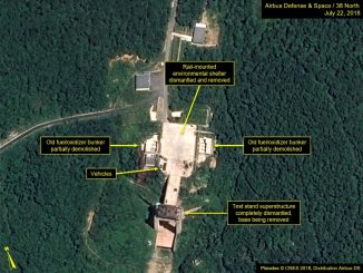 صورة التقطتها الأقمار الإصطناعية من موقع "38 نورث" المتخصص في شؤون كوريا الشمالية بتاريخ ‏‏22 تموز/يوليو 2018 وتم الحصول عليها في 23 تموز/يوليو 2018 توضح التفكيك الواضح للمرافق ‏في موقع سوهاي لإطلاق الصواريخ في كوريا الشمالية (‏AFP‏)‏