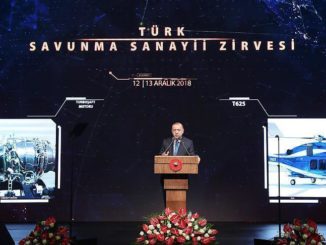 الرئيس التركي رجب طيب أردوغان خلال كلمته في ملتقى الصناعات الدفاعية التركية بالمجمع الرئاسي بالعاصمة أنقرة في 12 ديسمبر 2018 (وكالة الأناضول)