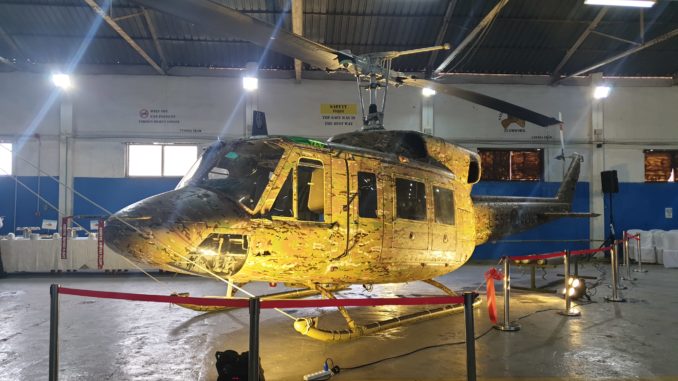 طوافة Agusta Bell طراز AB-212 التي قامت القوات الجوية اللبنانية بإعادة ترميمها خلال حفل إطلاق مشروع ترميم 5 طوافات في قاعدة بيروت الجوية في 9 كانون الثاني/ يناير الجاري (الأمن والدفاع العربي- صورة خاصة) طوافة AB-212